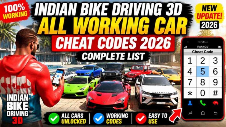 Indian Bike Driving 3D All Working Car Cheat Codes 2026 – Complete List (Cars, SUVs, Trucks & More)