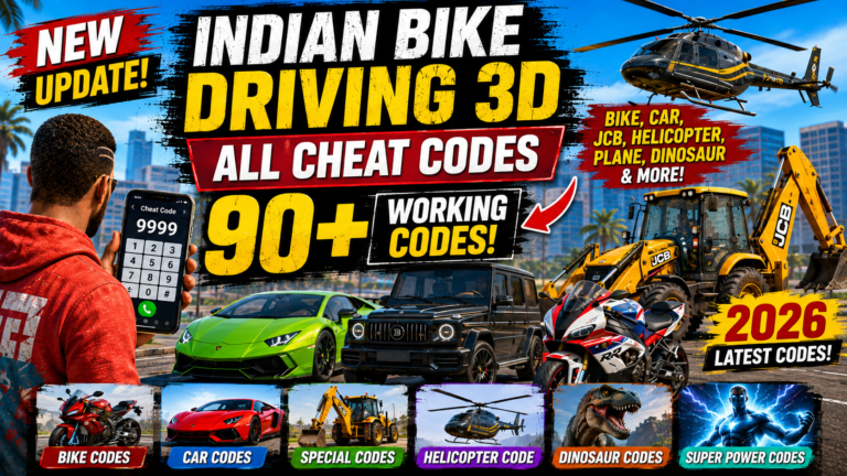 Indian Bike Driving 3D All Cheat Codes 2026 – 90+ Bike, Car & Secret Codes