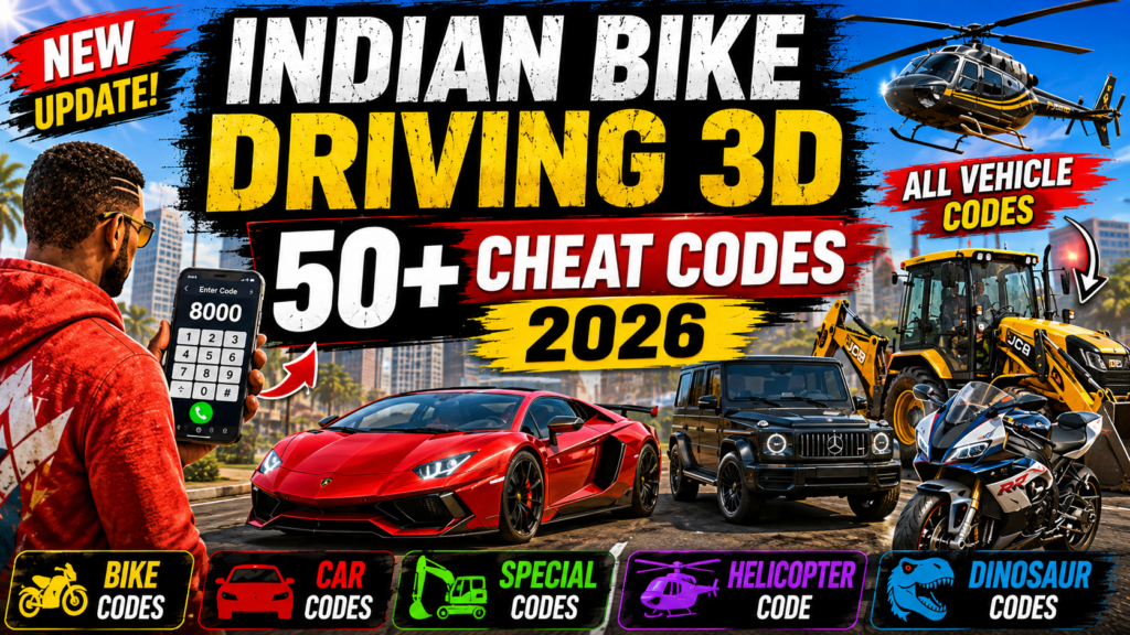 Indian Bike Driving 3D New Cheat Codes 2026 – 50+ Bike & Car Codes
