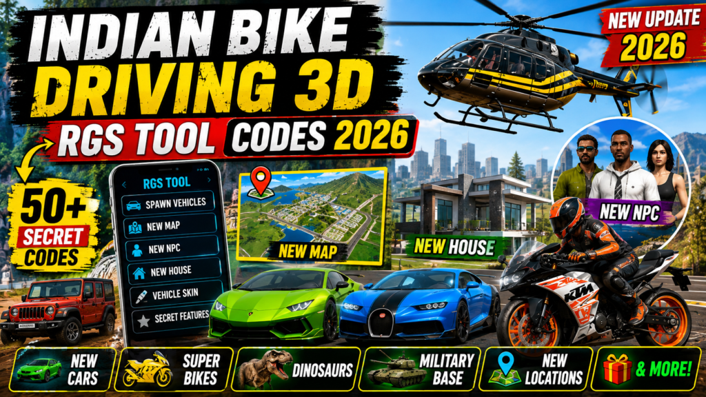 Indian Bike Driving 3D RGS Tool Codes 2026 – New Update, Map & Secret Features